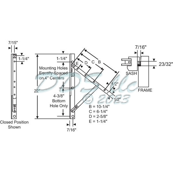 22 inch RH Awning Hinge 28-22-14RHSS 1