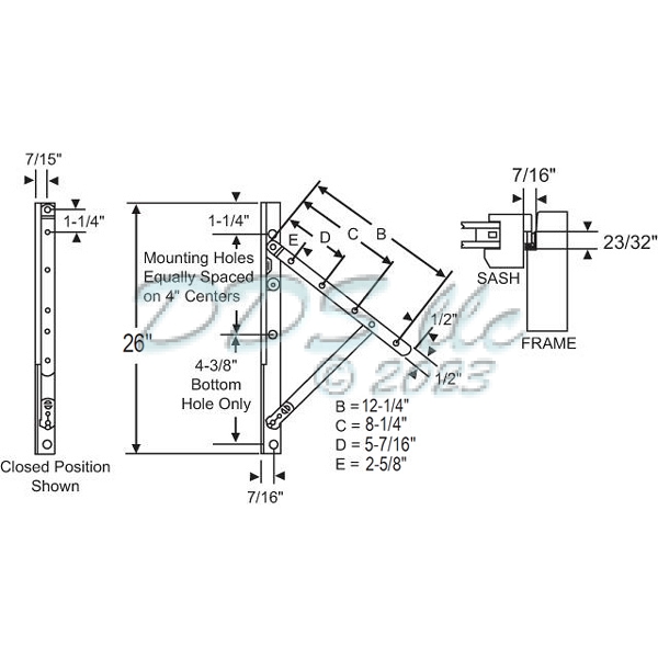 26 inch RH Truth Awning Hinge 28-26-14RH 1