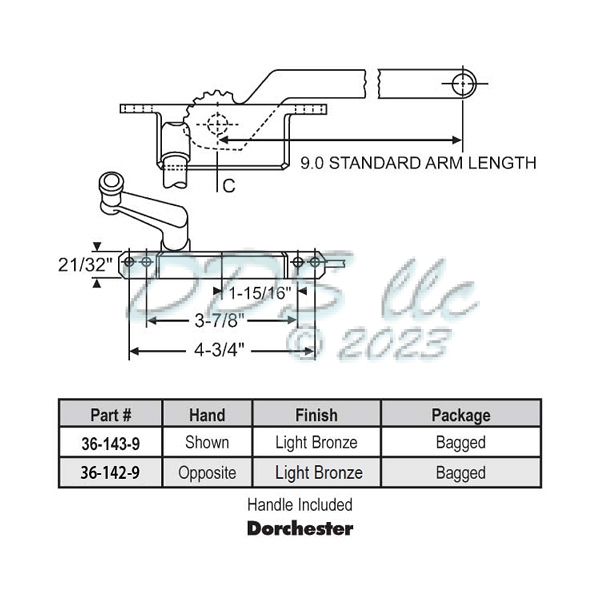 Face Mount Casement Operator 36-143-9 1