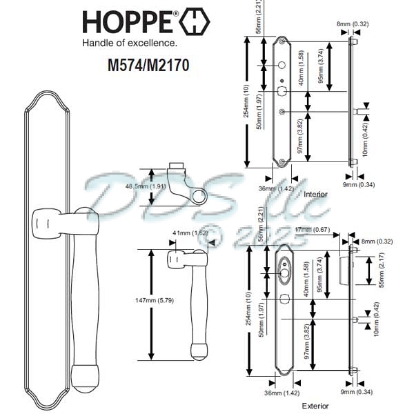 Hoppe M574-M2170 Active Sliding Door Handle Set 2081861 1