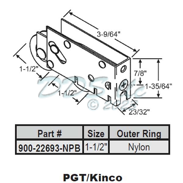 Tandem Nylon Precision Bearing Patio Door  Roller 900-22693-NPB 1