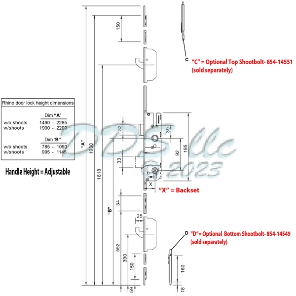 GU 55/92 Rhinobolt Hook Door Lock 854-12382 1