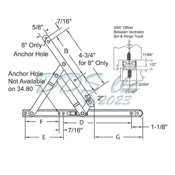 18&quot; Anderberg 201 Stainless Steel Hinge w/ Stop 28-18-2-07 2
