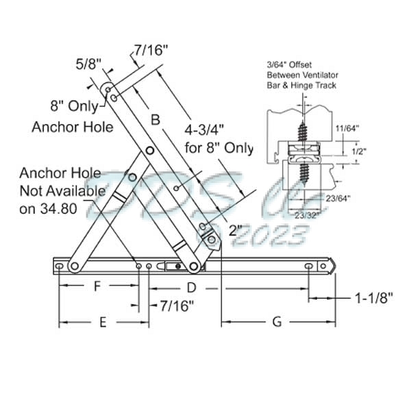 16&quot; Anderberg 201 Stainless Steel Hinge w/ Stop 28-16-2-07 2