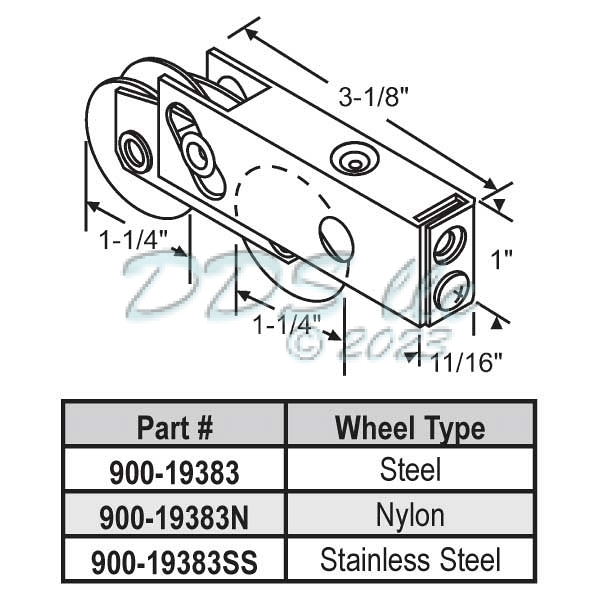Tandem Patio Door Roller 900-19383SS 1