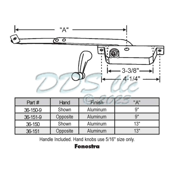 Face Mount Casement Operator 36-150 1