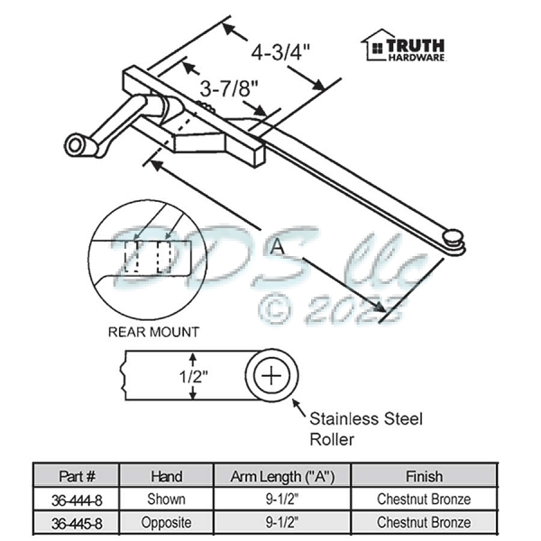 Rear Mount Casement Operator 36-445-8 1