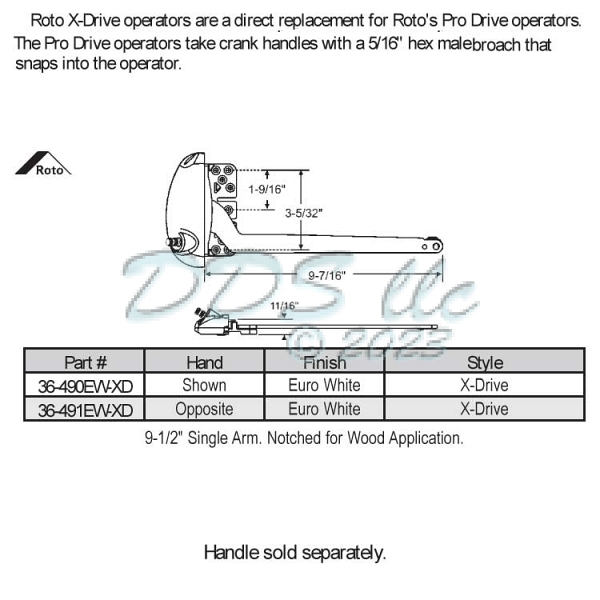 Sill Mounted Casement Operator 36-490EW-XD 1