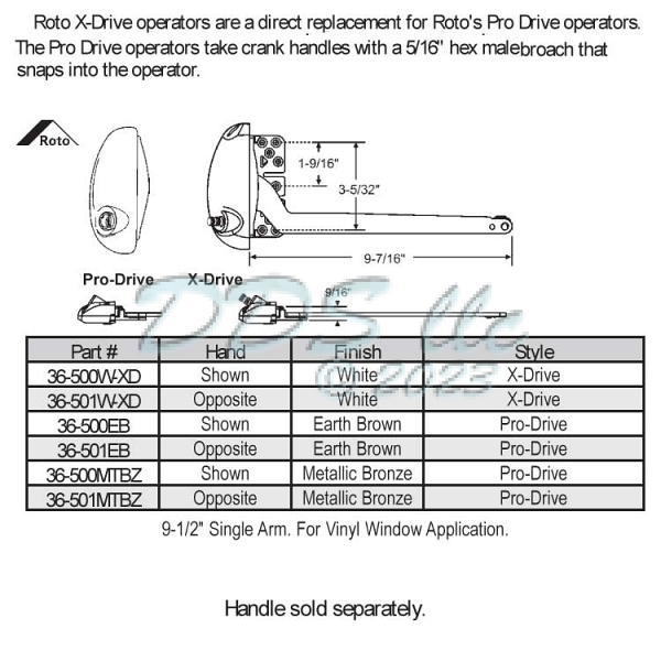 Sill Mounted Casement Operator 36-500W-XD 1