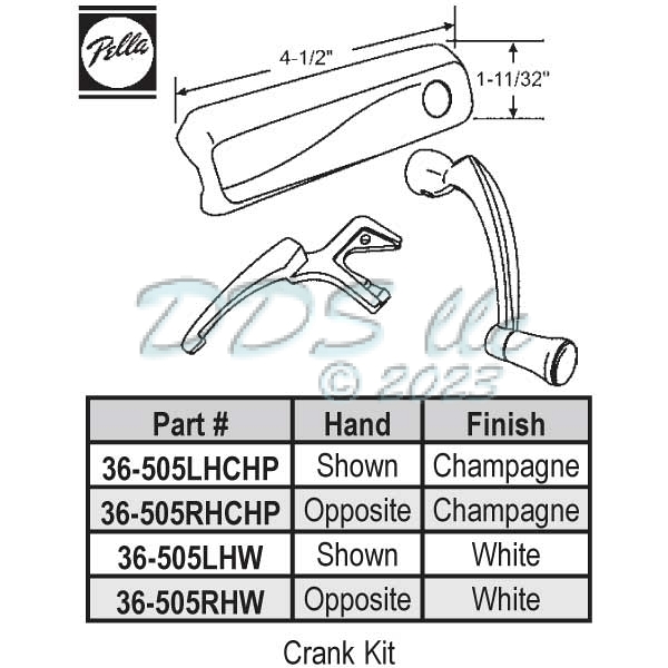 LH Pella Crank Kit 36-505LHW 1