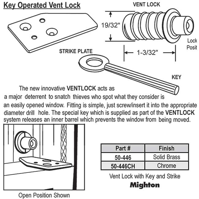 Vent Locks 50446CH Patio Door Repair Parts