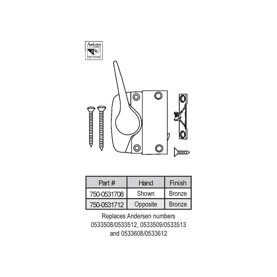 Andersen Casement Lock 7500531712 Patio Door Repair Parts